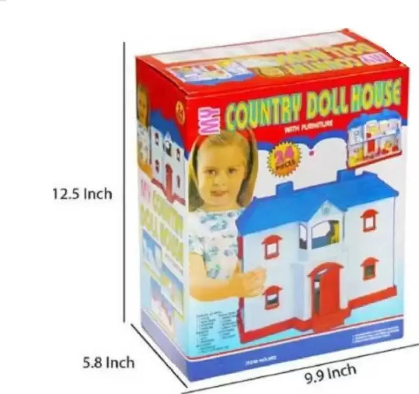 Doll House With Furniture 24 Pieces (Multicolor) (Multicolor)