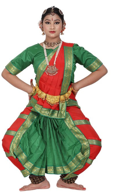 Bharatanatyam Dress Bharatanatyam is a classical dance form originating in Tamil Nadu, India. There are two commonly used styles in Bharatanatyam Costumes for women: the Skirt (Saree) Style or the Pajama Style.