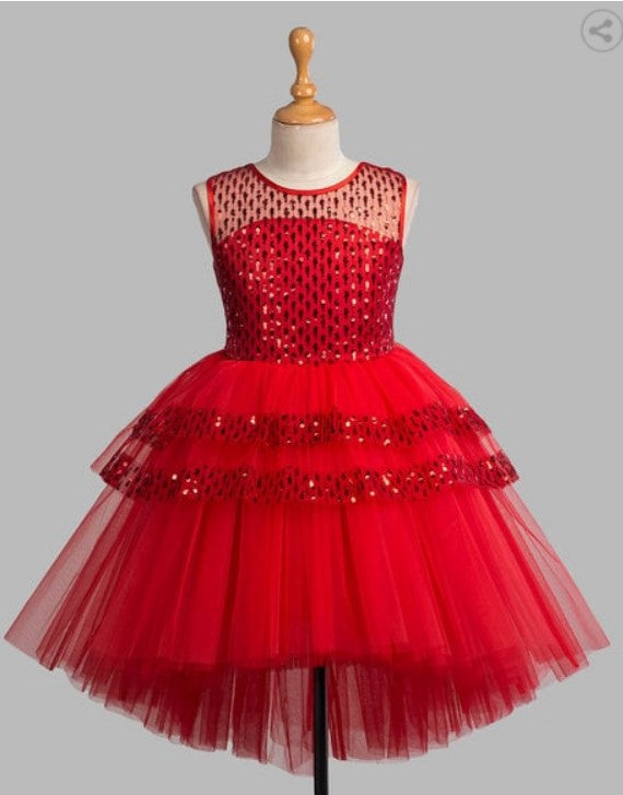 Dance Dresses Silver / Red Frill Dress for Girls