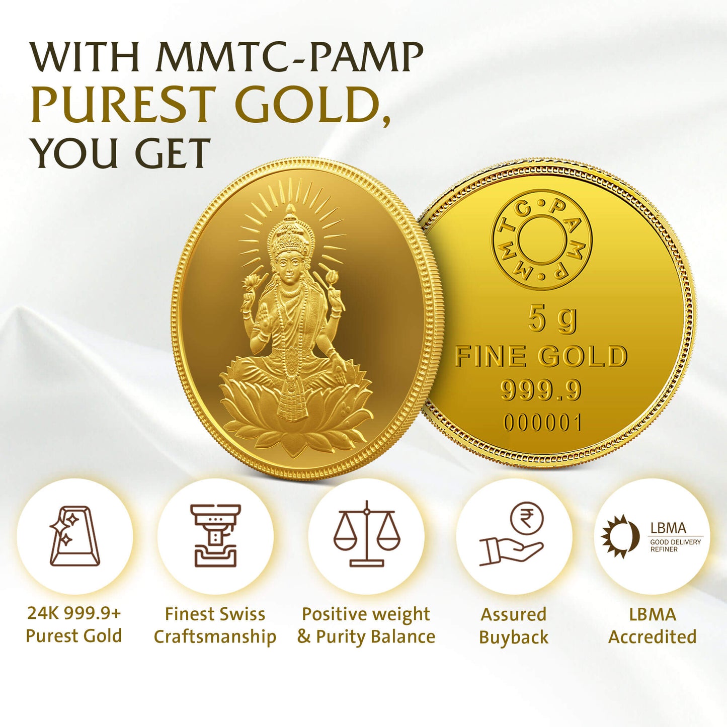 LAKSHMI 24K (999.9) 5 GM GOLD COIN