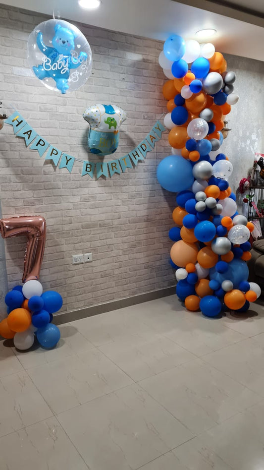 Navy Blue, Blue, Orange, White & Grey Balloons Decoration