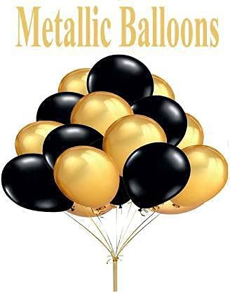 Pack Of 50 Black, Golden and White Latex Rubber Balloon For Decoration