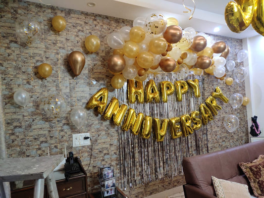 Celebrate Your Anniversary With Golden ,Brown & white ,Yellow Balloons.