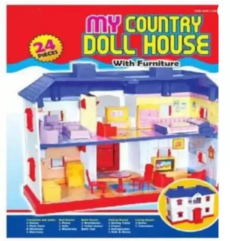 Doll House With Furniture 24 Pieces (Multicolor)  (Multicolor)