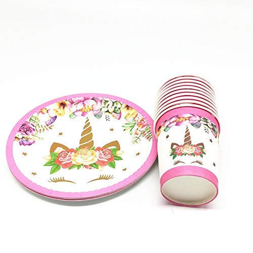 Disposable Paper Plates (10) Paper Cups (10) Unicorn Themed