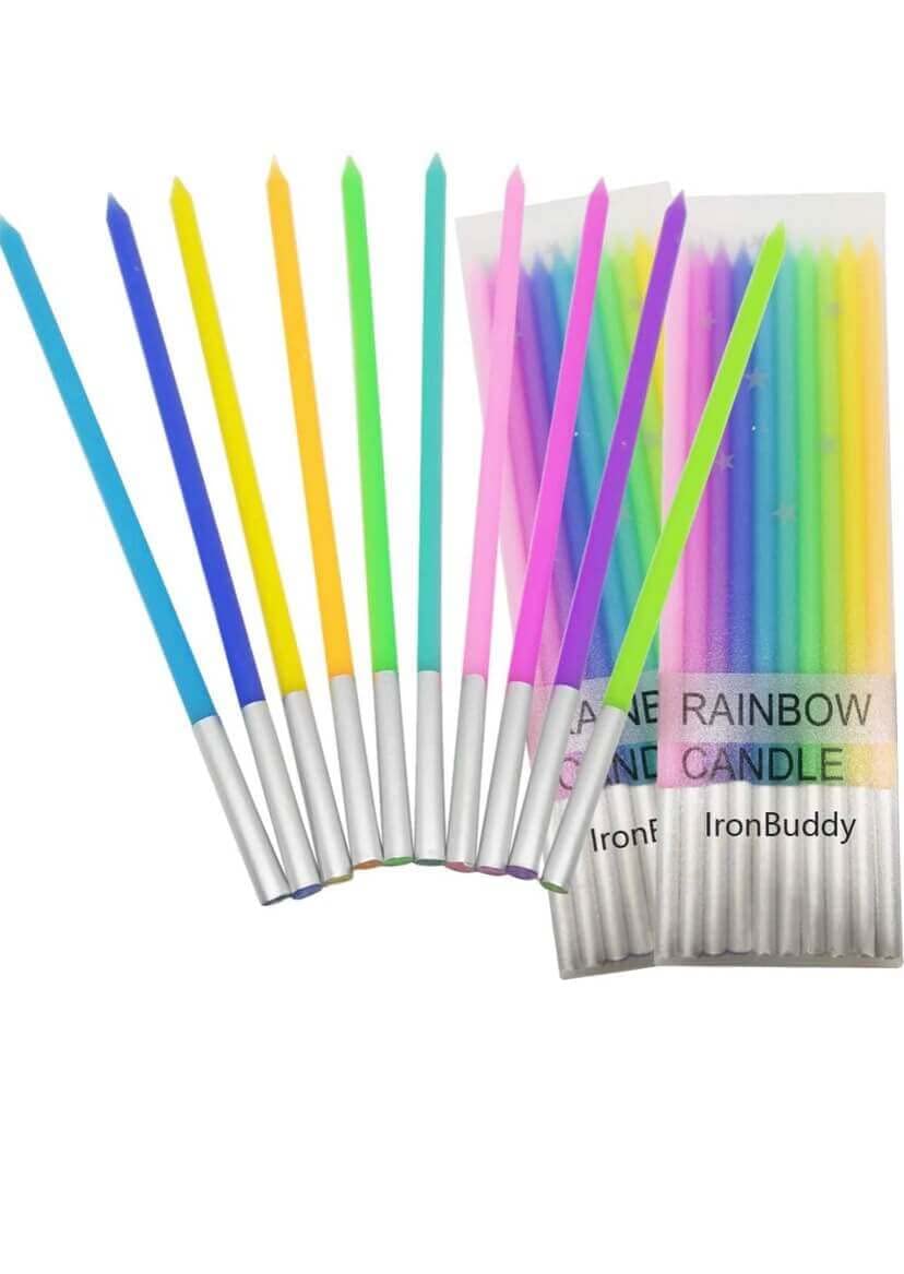 Multicolor Neon Rainbow Cake Candles Long Thin