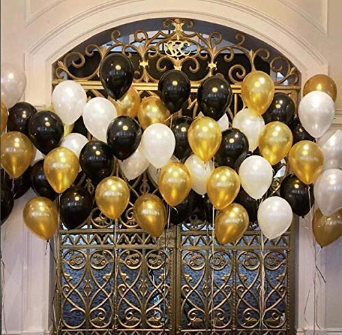 Pack Of 50 Black, Golden and White Latex Rubber Balloon For Decoration