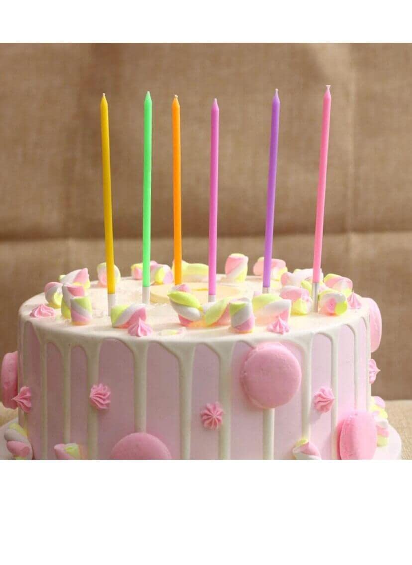 Multicolor Neon Rainbow Cake Candles Long Thin