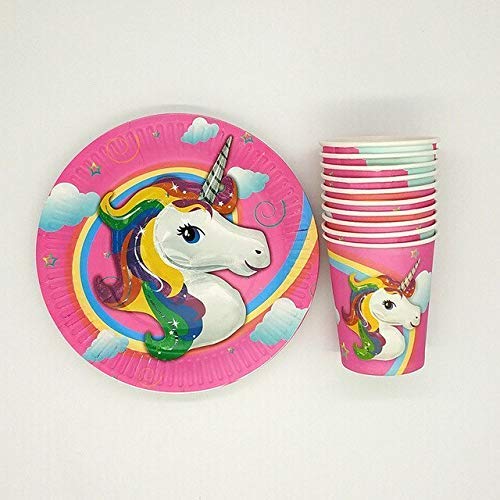 Disposable Paper Plates (10) Paper Cups (10) Unicorn Themed