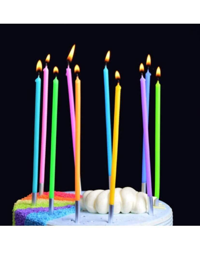 Multicolor Neon Rainbow Cake Candles Long Thin