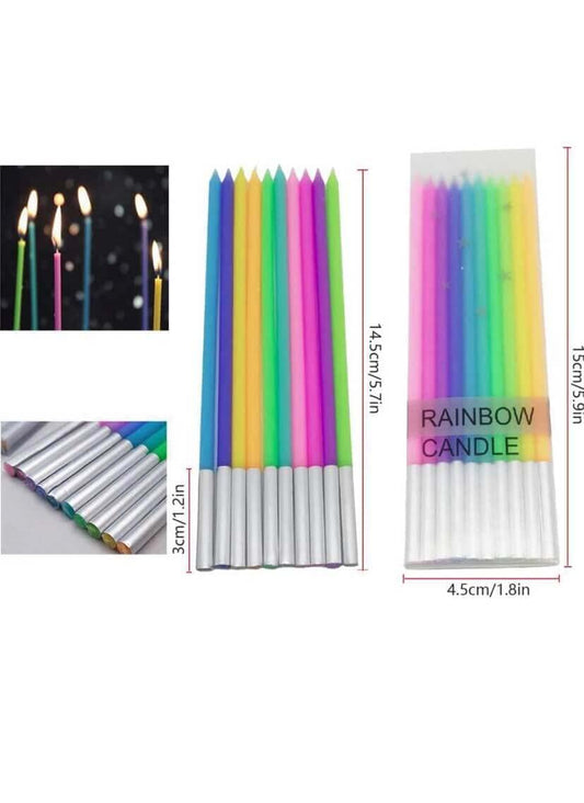 Multicolor Neon Rainbow Cake Candles Long Thin