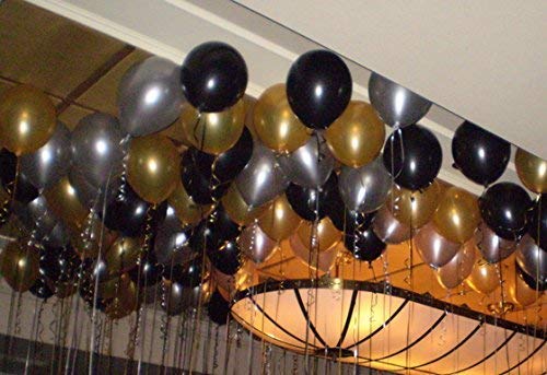 Pack Of 50 Black, Golden and White Latex Rubber Balloon For Decoration