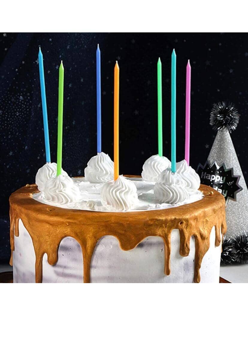 Multicolor Neon Rainbow Cake Candles Long Thin