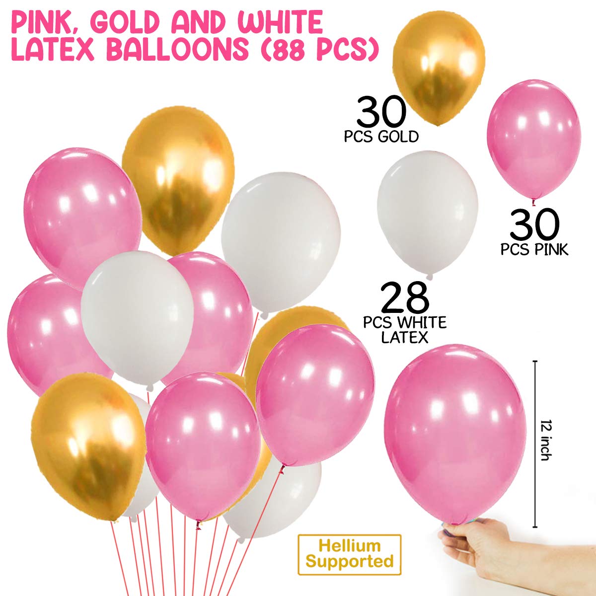 Happy Birthday Rubber Balloons Banner Curtains Decorations Kit- 93Pcs For Girl