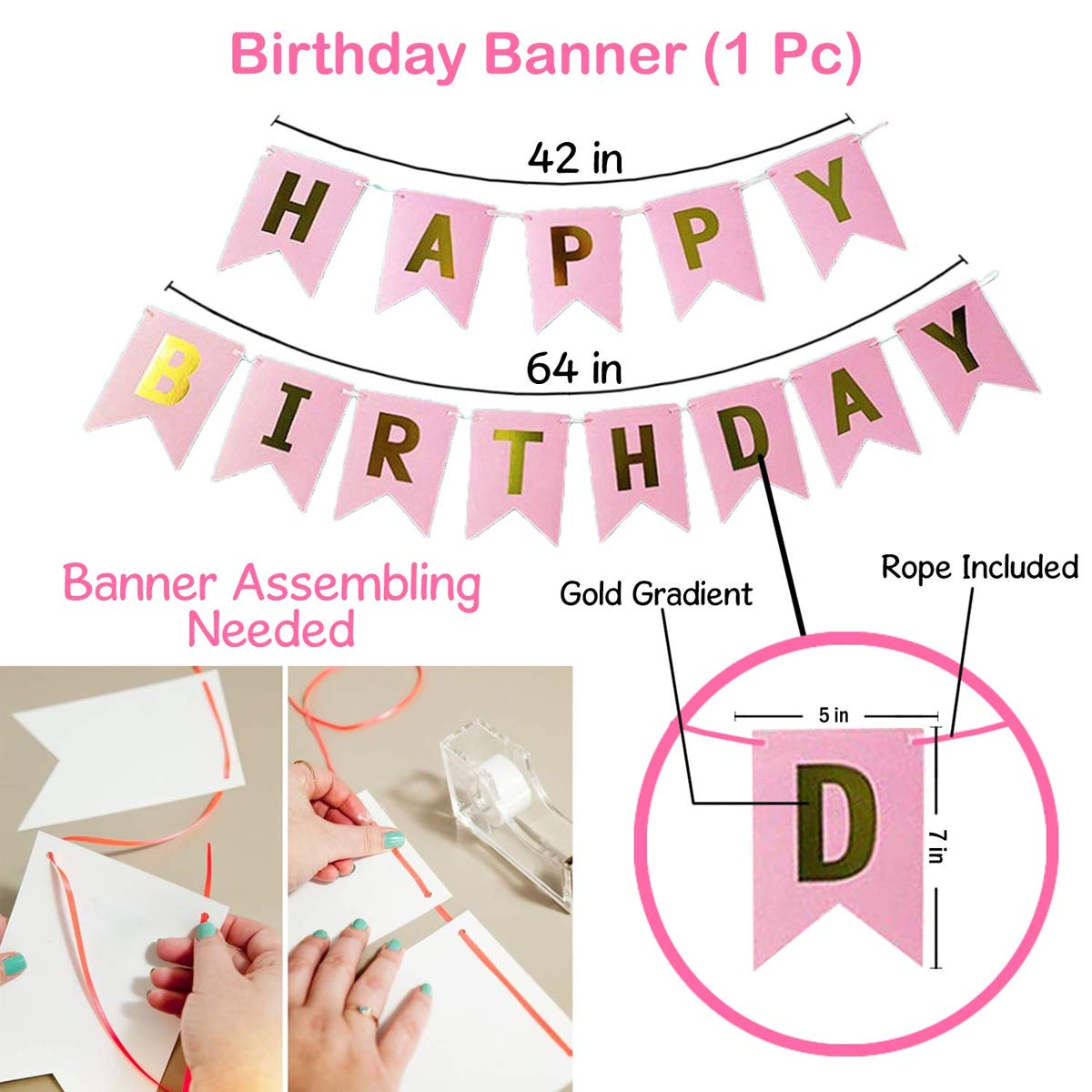 Happy Birthday Rubber Balloons Banner Curtains Decorations Kit- 93Pcs For Girl