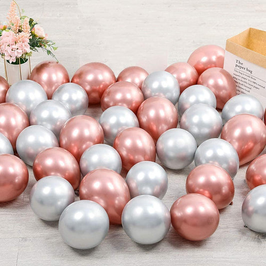 100 Pcs Rose Gold & Silver Decoration Metallic Balloon, Metallic Balloons pack for decoration