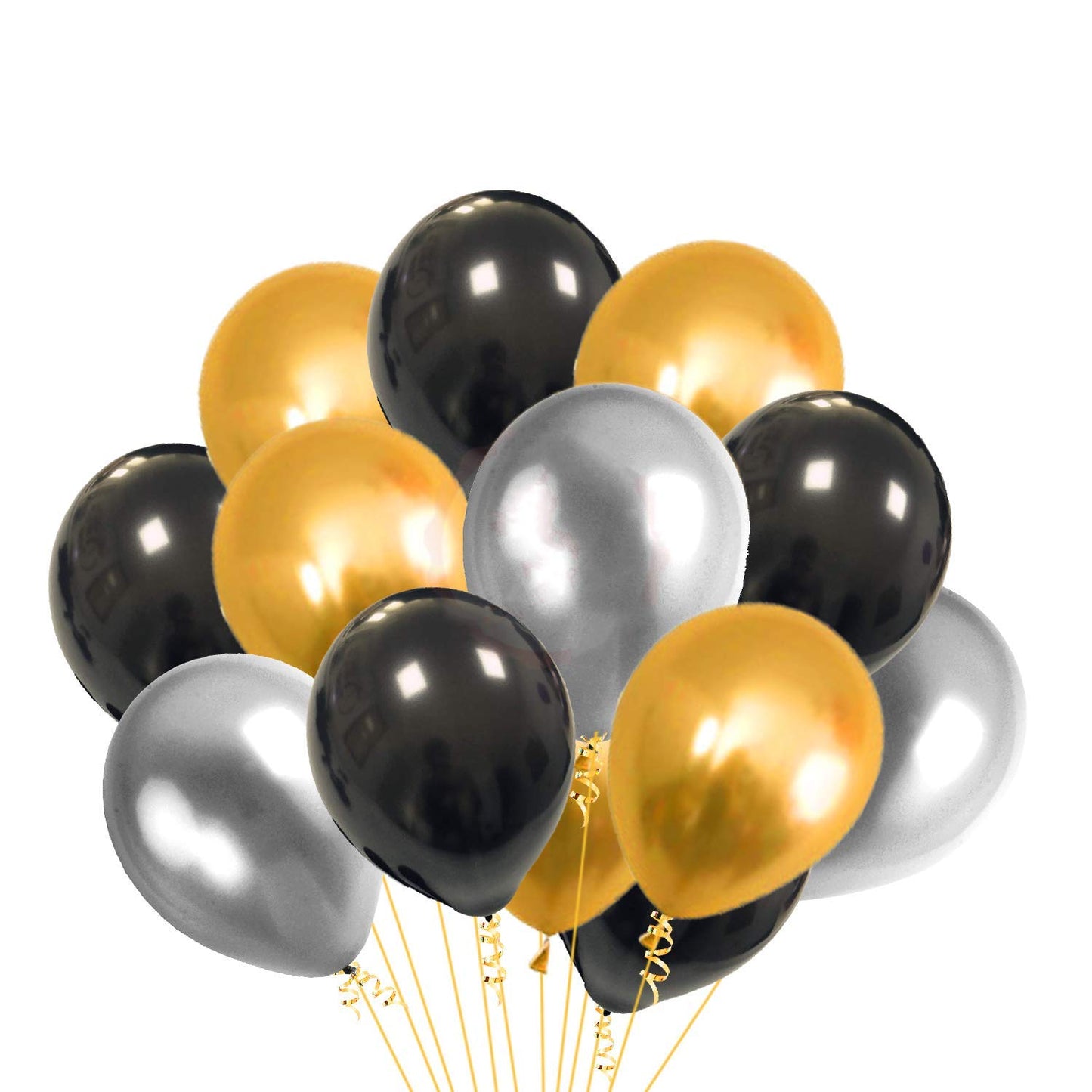 Black, Golden and Silver Metallic Balloons For Decorations