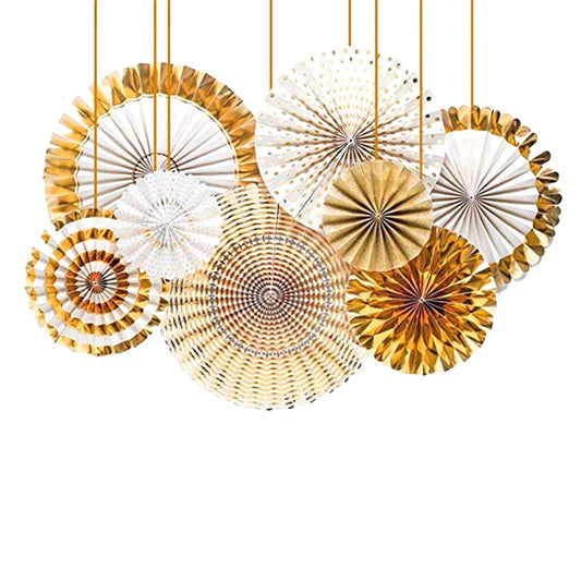 Golden Paper Fans Decoration Items-8Pcs