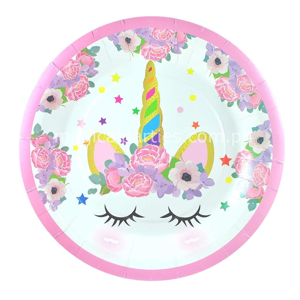 Disposable Paper Plates (10) Paper Cups (10) Unicorn Themed