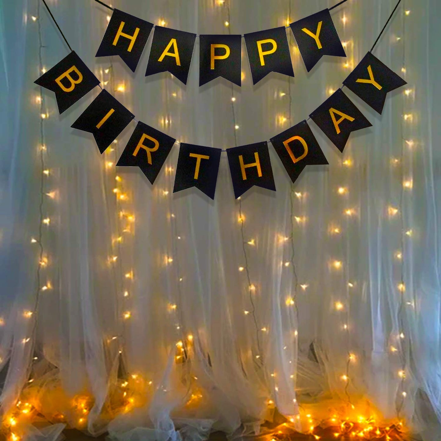 Black Banner with Led Light Birthday Decorations Items