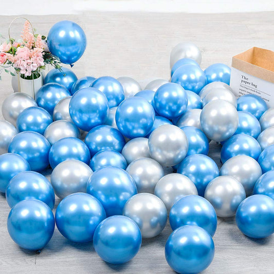 100Pcs Blue and Silver Metallic Balloons