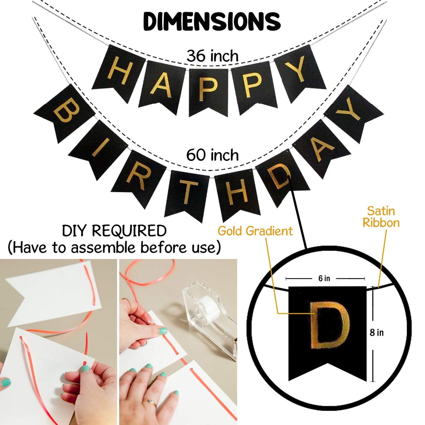 Black Banner with Led Light Birthday Decorations Items