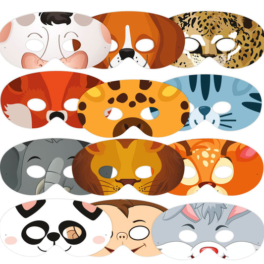 12 Piece Assorted Paper Animal Purim Eyemasks