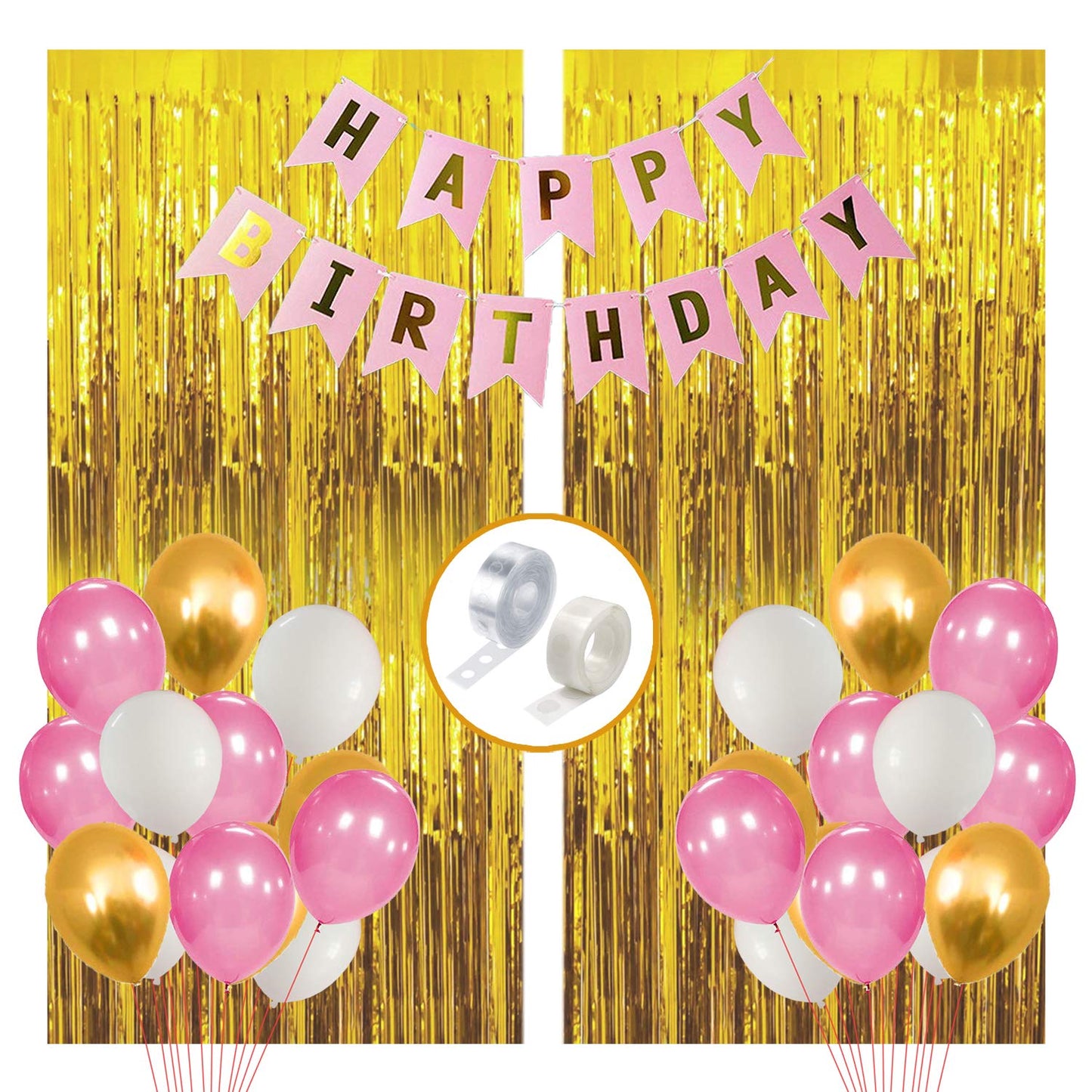 Happy Birthday Rubber Balloons Banner Curtains Decorations Kit- 93Pcs For Girl