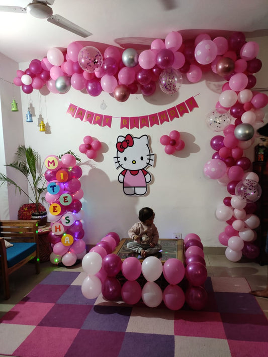 Kitty Theme Pink, Baby Pink, White, Grey & Brown Balloons Decoration