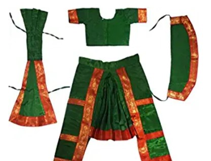 ﻿Bharatanatyam Dress Bharatanatyam is a classical dance form originating in Tamil Nadu, India. There are two commonly used styles in Bharatanatyam Costumes for women: the Skirt (Saree) Style or the Pajama Style.