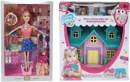 Cute Doll House with Barbie Doll and Fashion Accessories Set