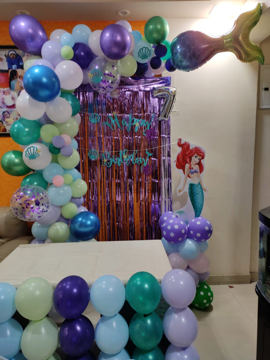 Little Mermaid Theme Balloons Decoration with Blue , Green , purple, yellow, White & Pink Balloons.