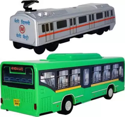 Pack of 2 Pull Back Action Miniature Models DTC Bus and Metro Toys for Kids