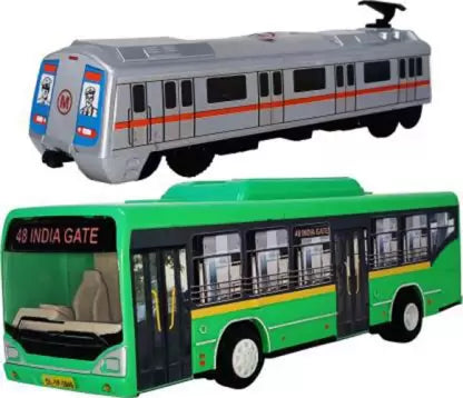 Pack of 2 Pull Back Action Miniature Models DTC Bus and Metro Toys for Kids