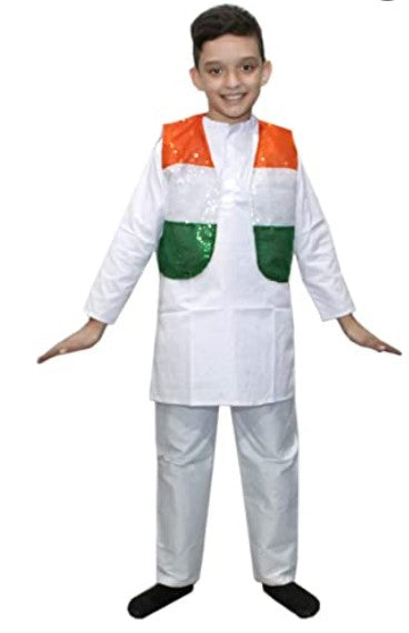 Patriotic Tricolor dress The three colors of the Indian flag stand for three different meanings. The saffron color stands for courage, the white color stands for peace and unity, and the green color stands for fertility and faith.