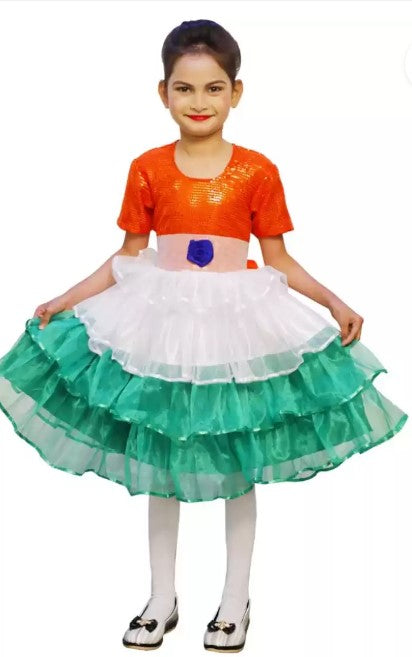 Fancy Dress Patriotic Tri Color Dress for Girls